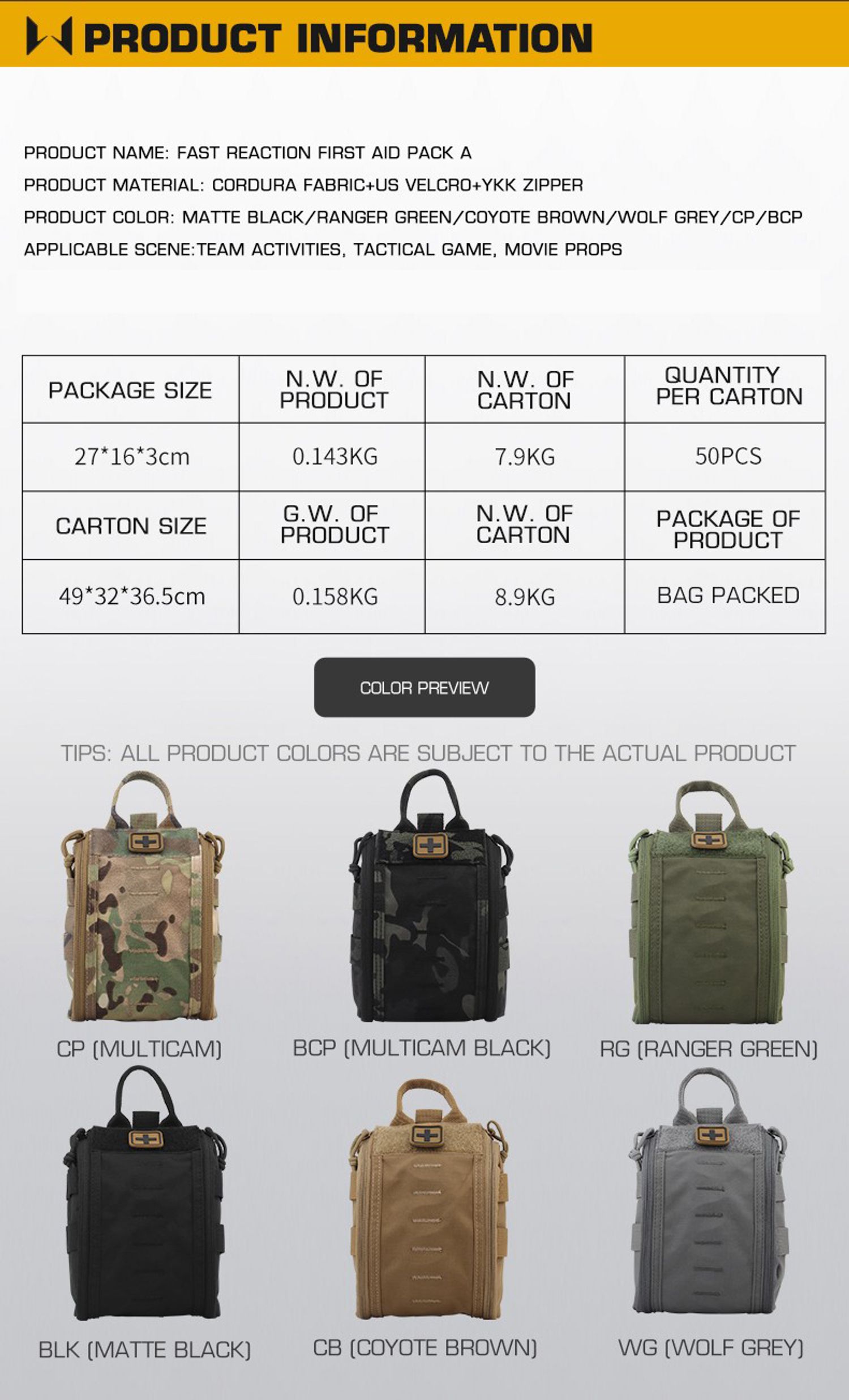 Risen Medical Tactical Military First Aid Bag Waterproof product information