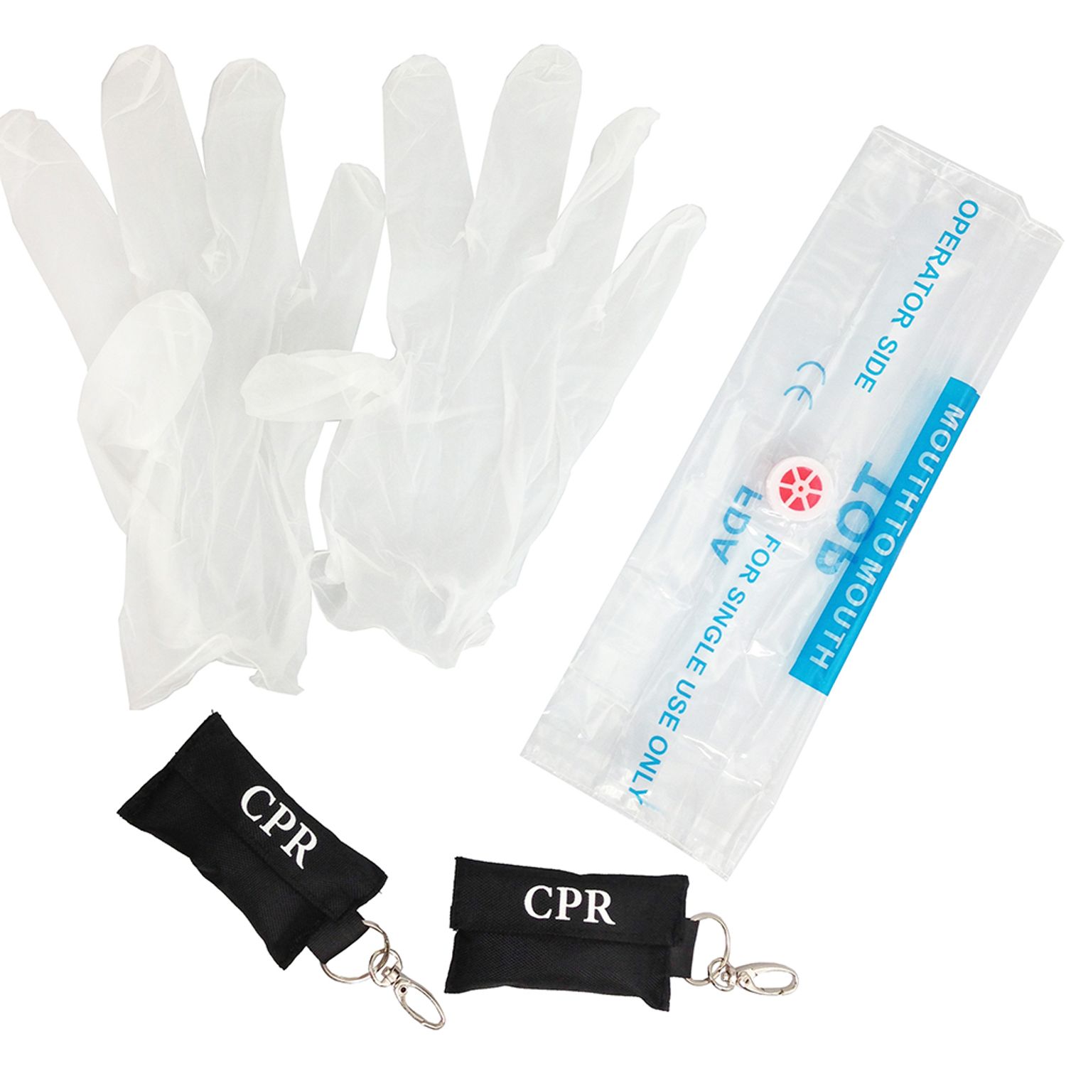 Risen Medical Bulk Black CPR Keychain with Face Shield and Gloves