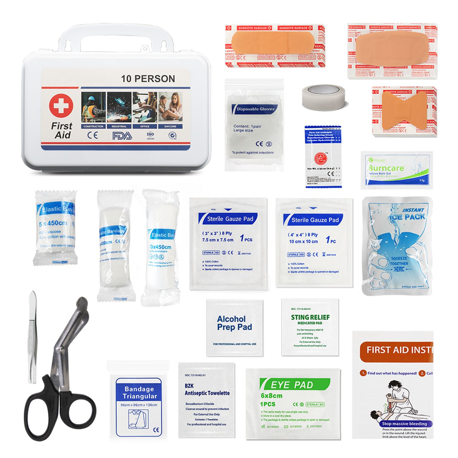 Risen Medical 10-Person Plastic First Aid Kit Box for Workplace with all content