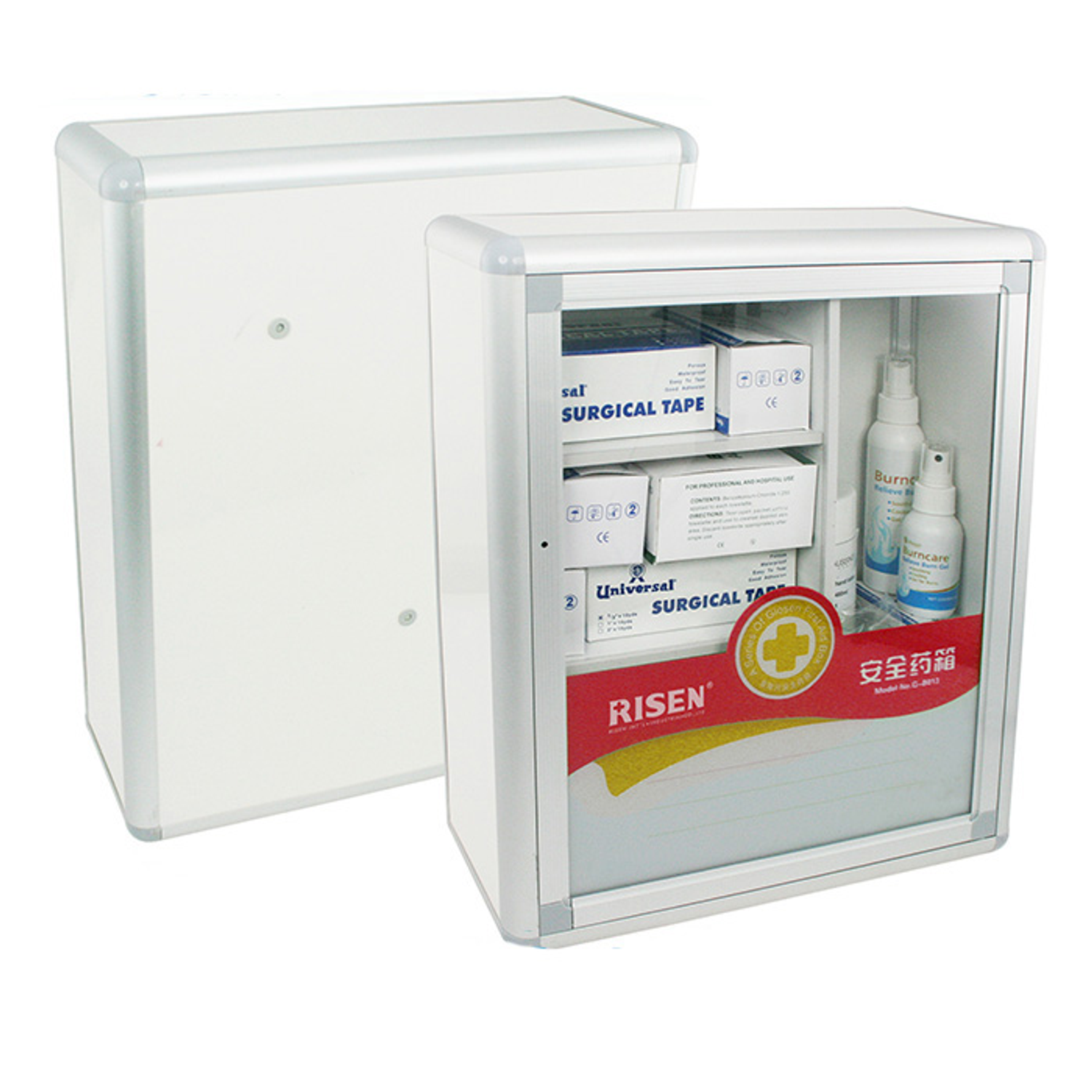 Risen Medical Custom Metal First Aid Cabinet Wall Mounted with Glass Door