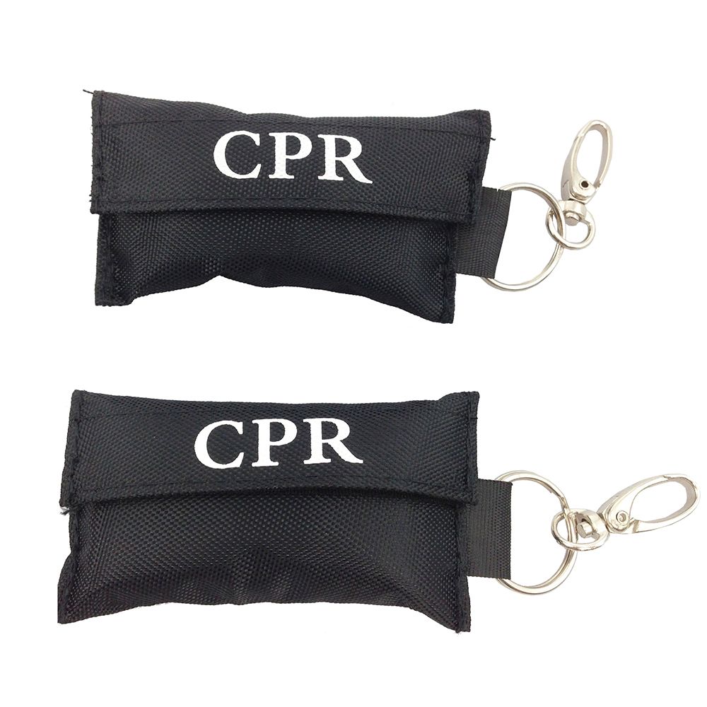 Black key pouch includes medical sterile gloves and artificial respiration face mask