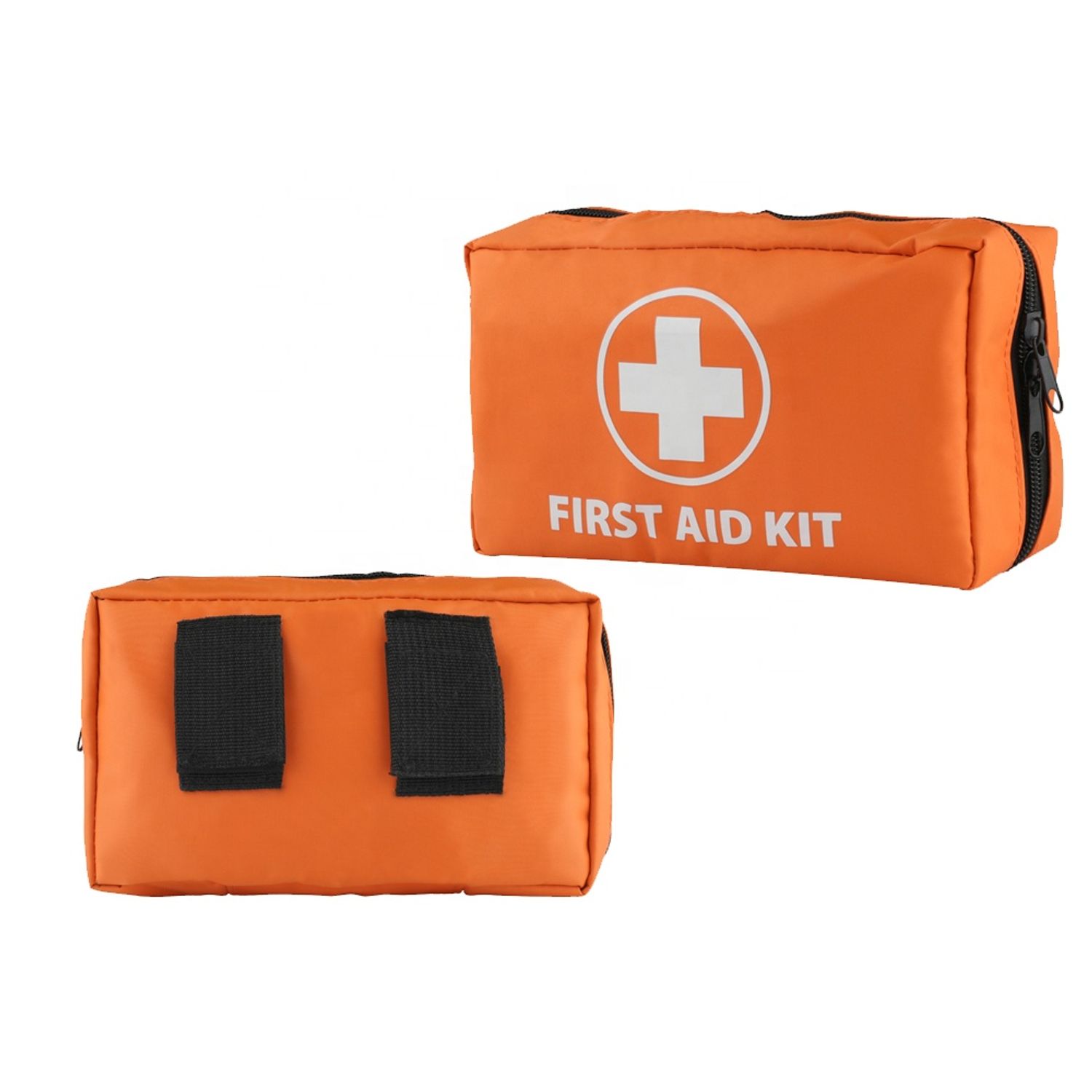 front and back display of orange first aid kit