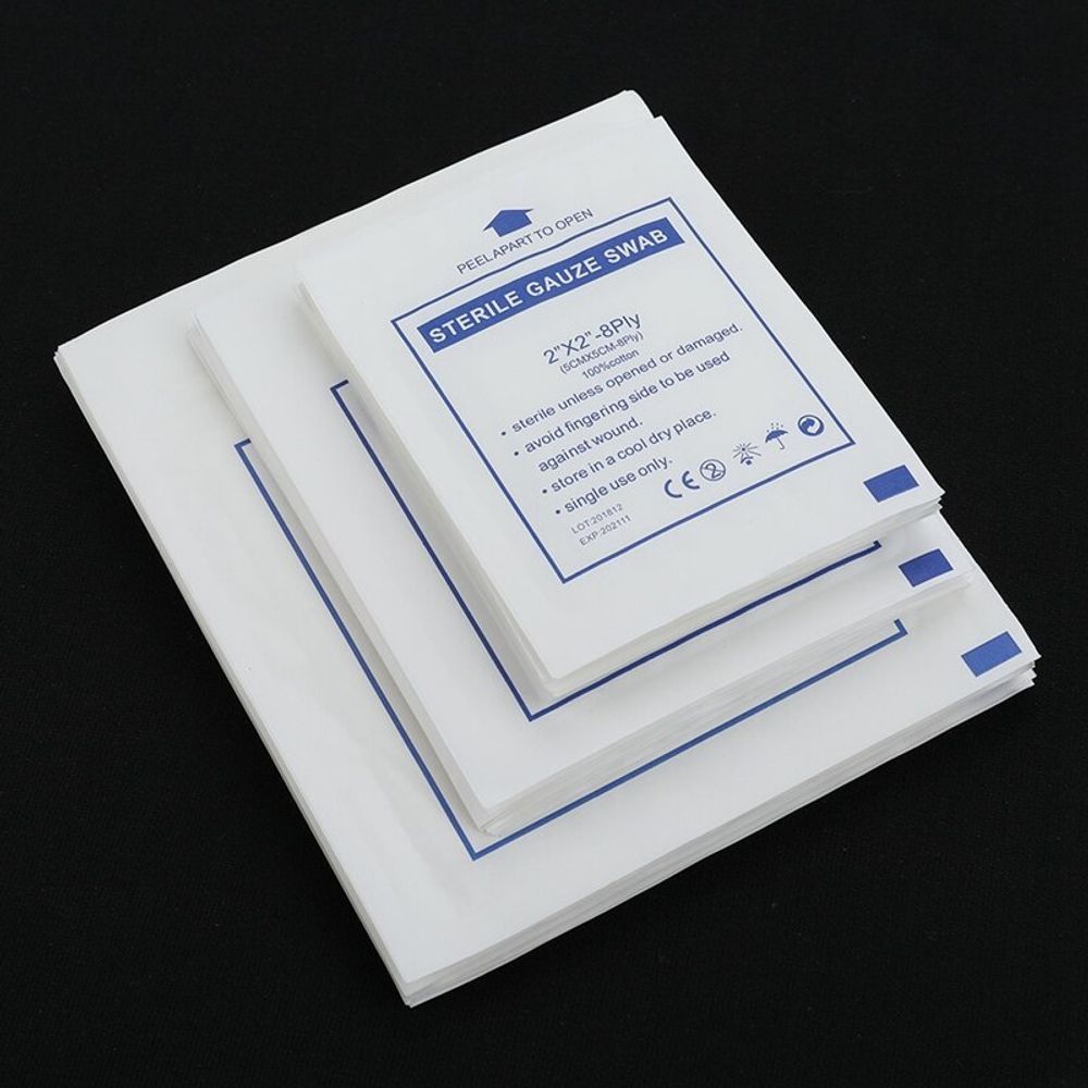 Sterile gauze swab 100% cotton 3 types size specifications.