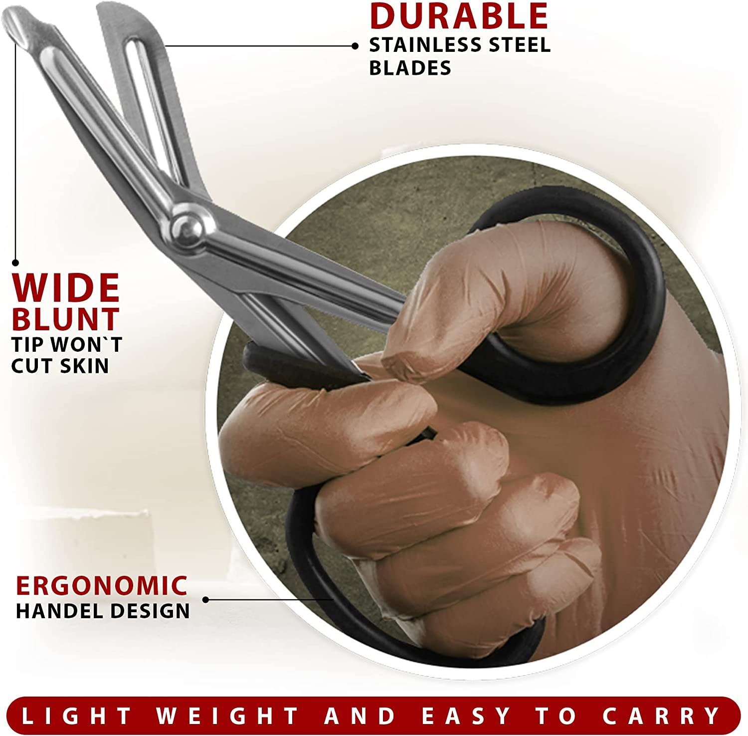 Risen Medical Tourniquet Pouch Kit Trauma Scissors features in durable, wide blunt and ergonomic