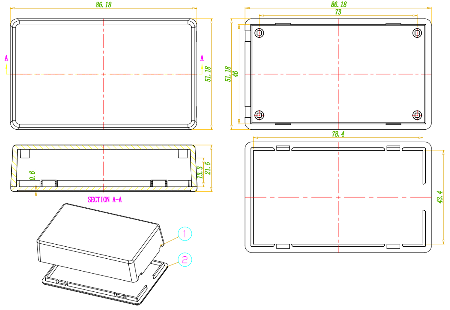 Black Plastic Enclosure for Wifi Freezer Alarm and Refrigerator Temperature Monitor Designs