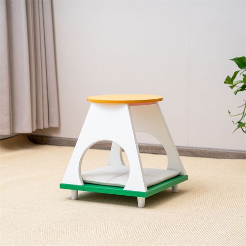 Side Table Solid Wood End Table with Small Cat House Cat Bed for Living Room Bedroom