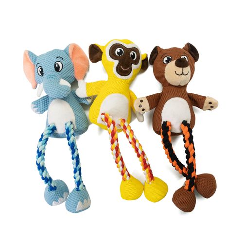 Bear Plush Toy Animal Squeaky Dog Chew Plush Toy Cotton Rope Dog Chew Toy