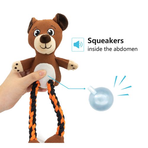 Bear Plush Toy Animal Squeaky Dog Chew Plush Toy Cotton Rope Dog Chew Toy
