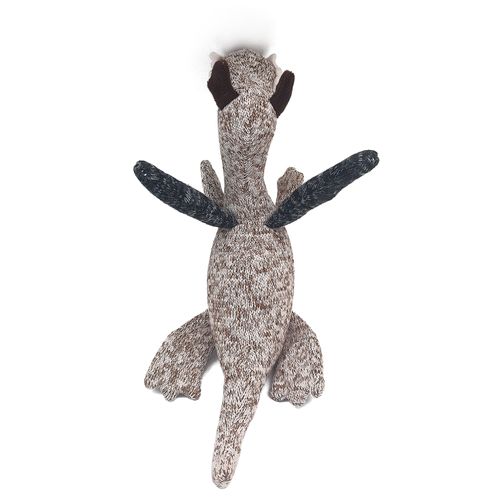 Animal Design Soft Knit Brown Cute Dino Squeak Plush Dog Chew Toy