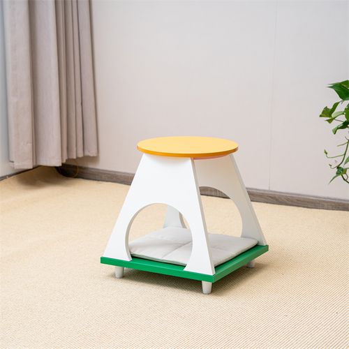Side Table Solid Wood End Table with Small Cat House Cat Bed for Living Room Bedroom