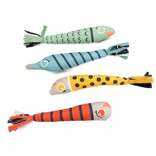 Oxford Original Printed Fish Catnip Stuffing Cat Chew Interactive Toys