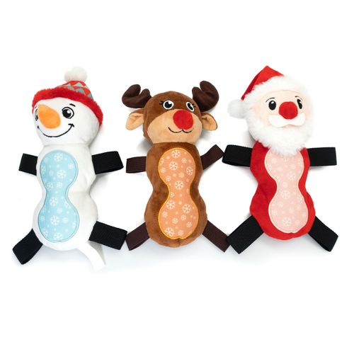Christmas Series Durable Soft Plush Stuffed Squeaky Dog Chew Toy With Oxford Rope