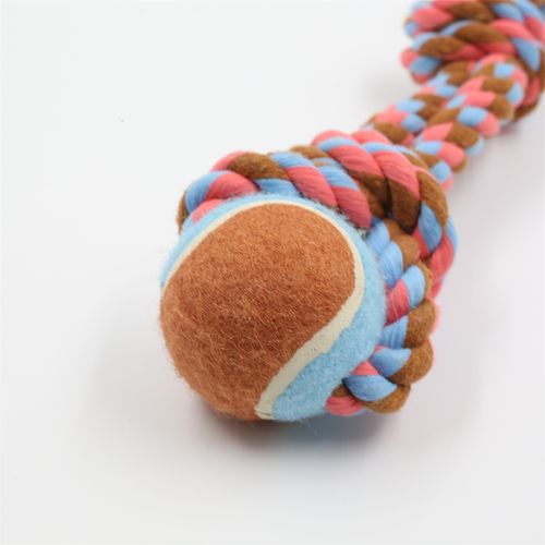 Cotton Rope Tug Bone With Tennis Ball Dog Toy