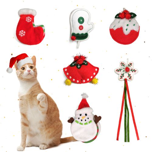 Fluffy Snowball Snowflake Soft Plush Stuffed Crinkle Catnip Toy Set for Cat