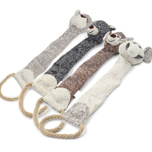 Pet Toys Crinkle Film Knit Long Tiger mit Seilring, ausgestopftes Kauspielzeug für Hunde