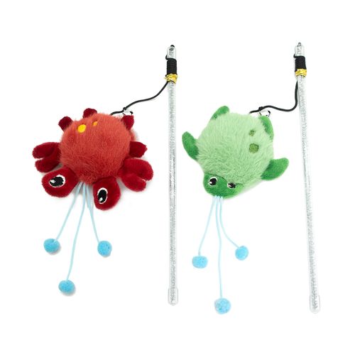 Cute Crinkle Green Tortoise Cat Teaser Stick with Bell