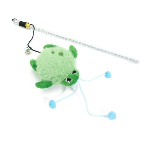 Cute Crinkle Green Tortoise Cat Teaser Stick with Bell