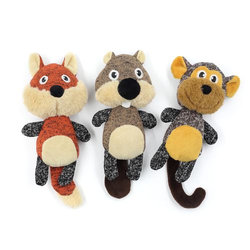 Gestricktes, mit Plüsch gefülltes, lustiges Fuchs-Design, quietschendes Kauspielzeug für Hunde