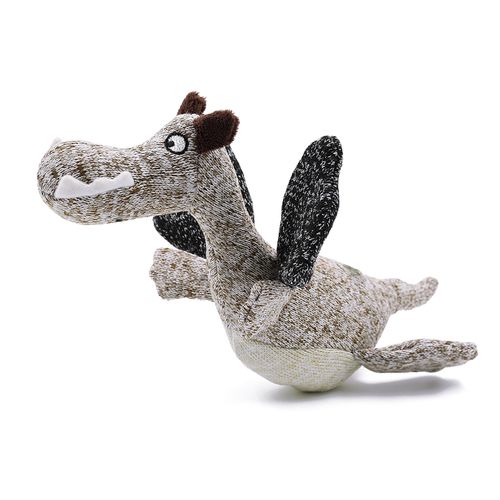 Weiches, gestricktes, braunes, niedliches Dino-Quietsch-Plüsch-Kauspielzeug mit Tiermotiv