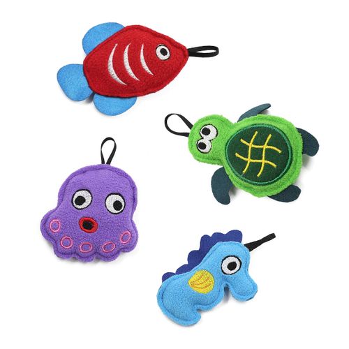 Undersea Creations Animal Fish Shape Stuffing Flat Plush Catnip Cat Squeaky Toy