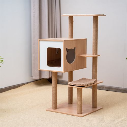 Cat Scratching Post Wood Multi Level Cat Tree for Indoor Cats
