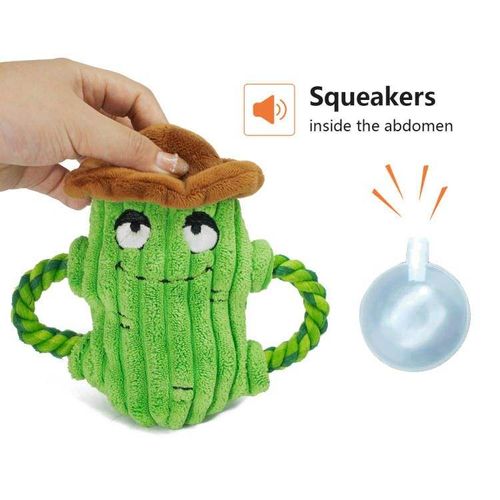 Corduroy Cute Cactus Plush Squeaky Chew Funny Dog Toy with Rope