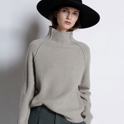 Cashmere Sweater High-Collar Thickened Pullover Loose Sweater Large Size1