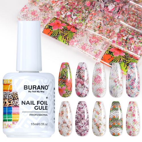 BURANO Nail Art Nail Foil Glue Gel-10PCS Flower Foil 10