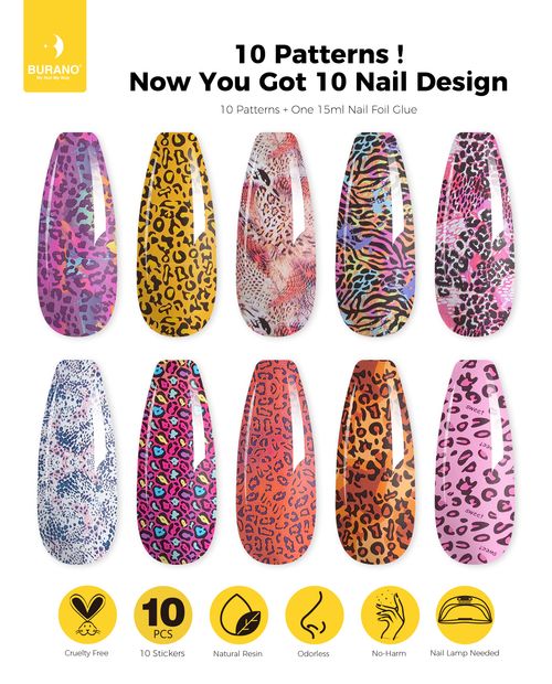 BURANO Nail Art Nail Foil Glue Gel-10PCS Leopard Foil 07