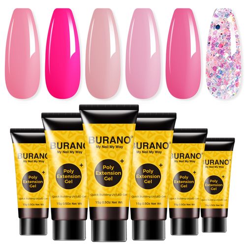 BURANO Poly Extension Gel 6 Colors Set-Pink Glitter