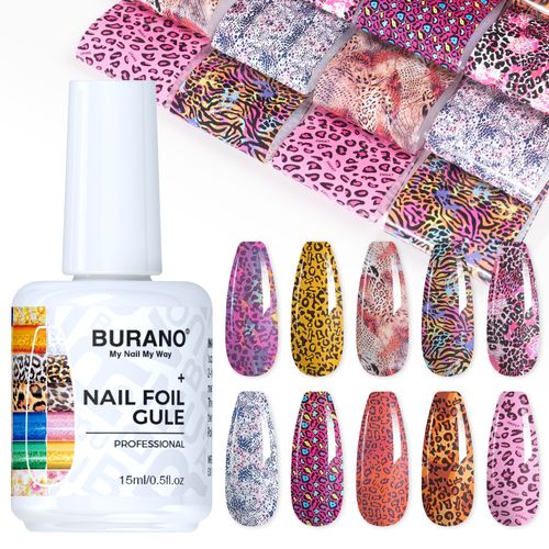 BURANO Nail Art Nail Foil Glue Gel-10PCS Leopard Foil 07