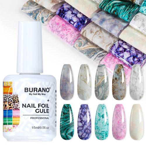 BURANO Nail Art Nail Foil Glue Gel-10PCS Marble Foil 15