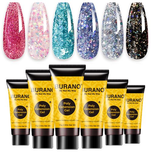 BURANO Poly Extension Gel 6 Colors Set-Glitter