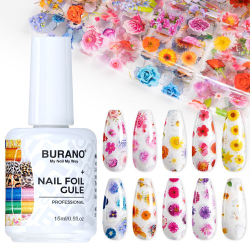 BURANO Nail Art Nail Foil Glue Gel-10PCS Flower Foil 09