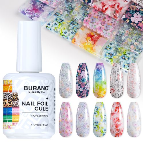 BURANO Nail Art Nail Foil Glue Gel-10PCS Flower Foil 11