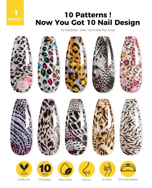 BURANO Nail Art Nail Foil Glue Gel-10PCS Leopard Foil 08