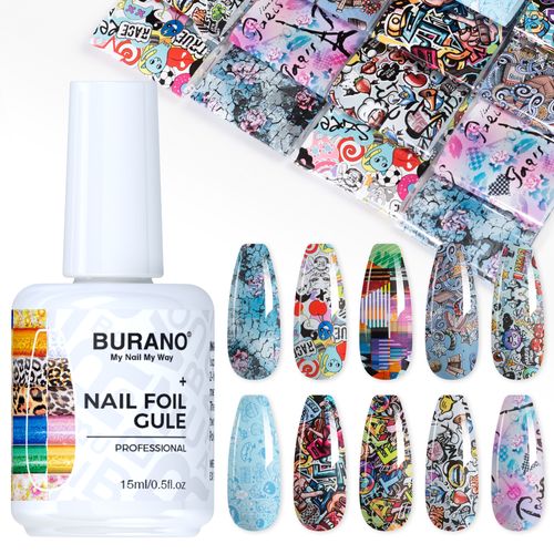 BURANO Nail Art Nail Foil Glue Gel-10PCS Design Foil 17