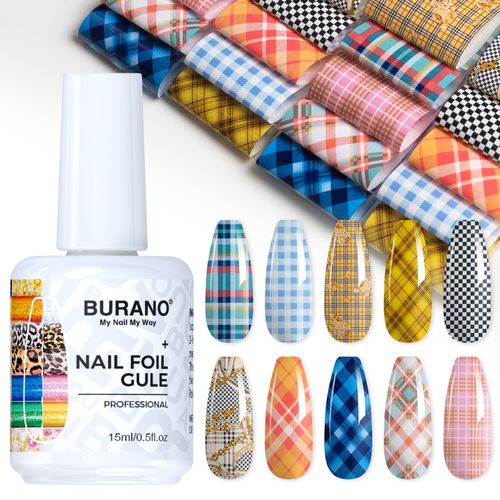 BURANO Nail Art Nail Foil Glue Gel-10PCS Tartan Foil 13