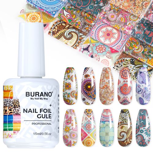 BURANO Nail Art Nail Foil Glue Gel-10PCS Popular Foil 12