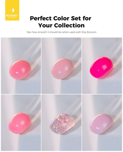 BURANO Poly Extension Gel 6 Colors Set-Pink Glitter