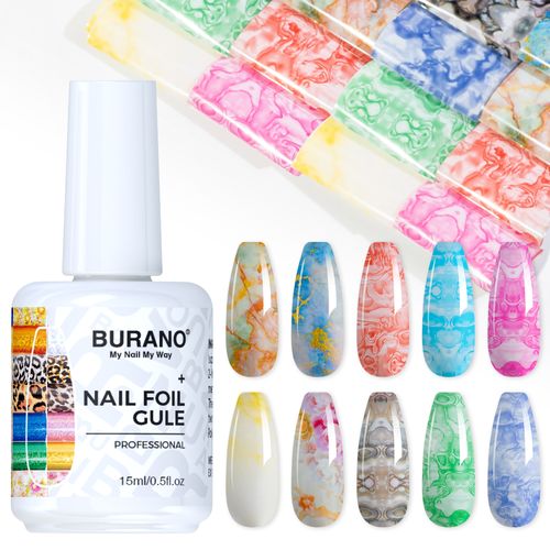 BURANO Nail Art Nail Foil Glue Gel-10PCS Marble Foil 14