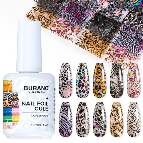 BURANO Nail Art Nail Foil Glue Gel-10PCS Leopard Foil 08