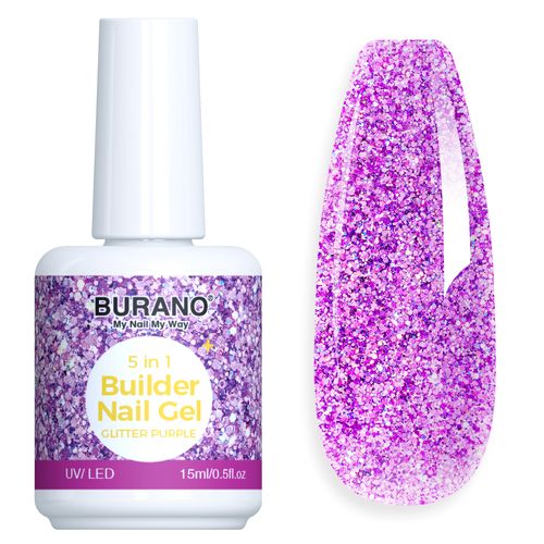 BURANO 5 in 1 Builder Nail Gel-Glitter Purple