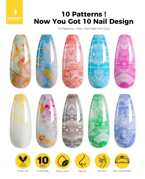 BURANO Nail Art Nail Foil Glue Gel-10PCS Marble Foil 14