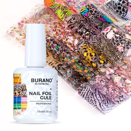 BURANO Nail Art Nail Foil Glue Gel + 20 Pcs(Leopard Flower) 01