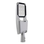 Angled view of Infralumin modular 250W LED street light with PC lens and four-corner clamp design