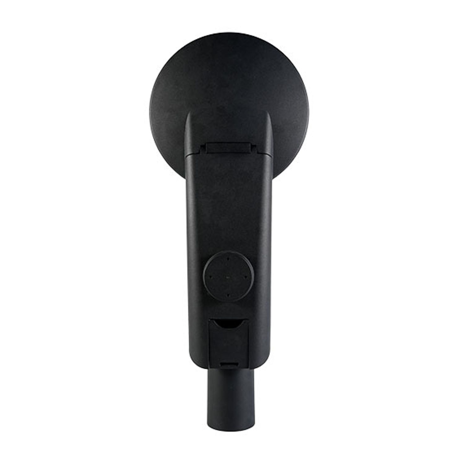Rear view of Infralumin's round head LED street lamp with die-cast housing and waterproof design