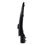 Side profile of modern round LED street light with streamlined housing and pole mount interface