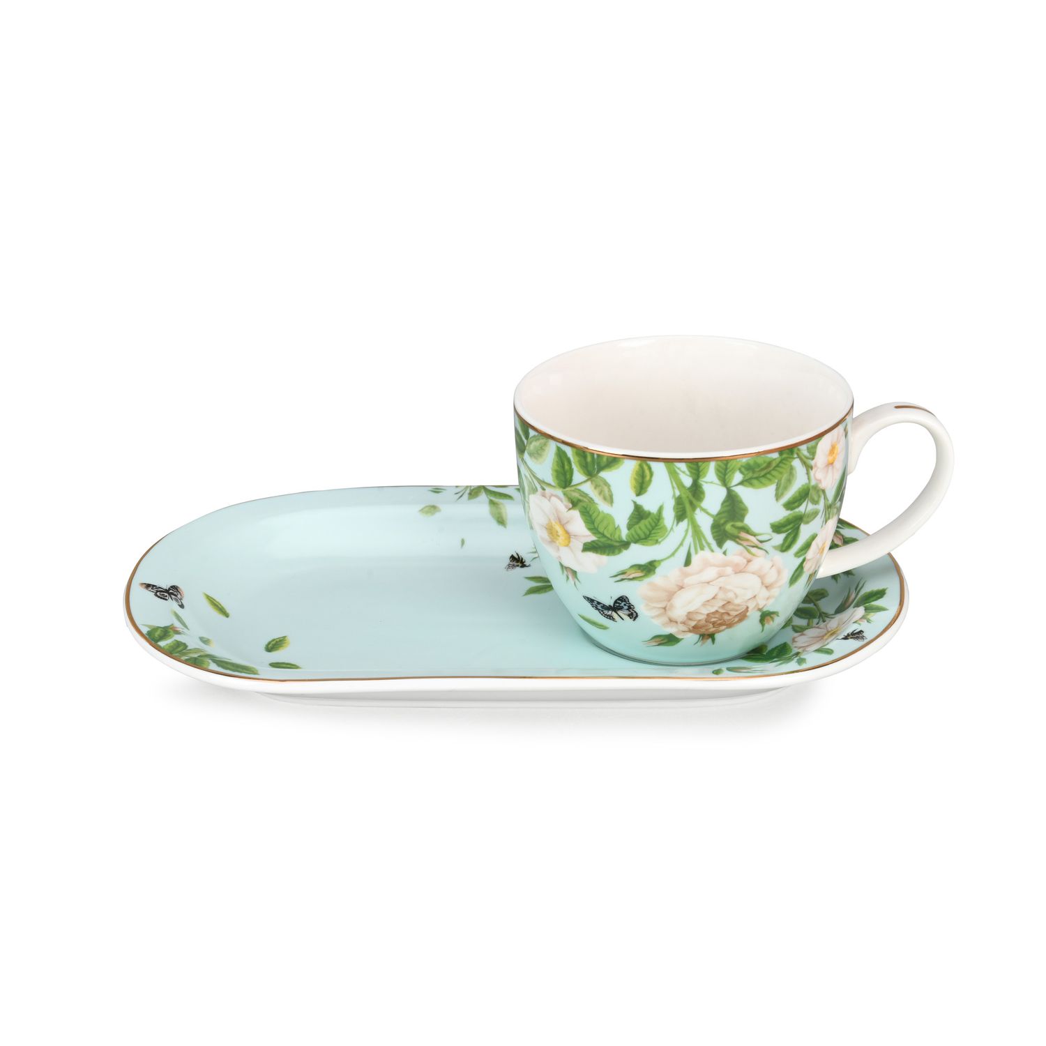 Magnoble Spring Whispers 450ml Elegant China Mug and Plate blue set