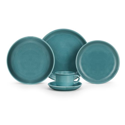 20pcs Circle Stripe Glazed Sky Blue Ceramic Dinnerware Set